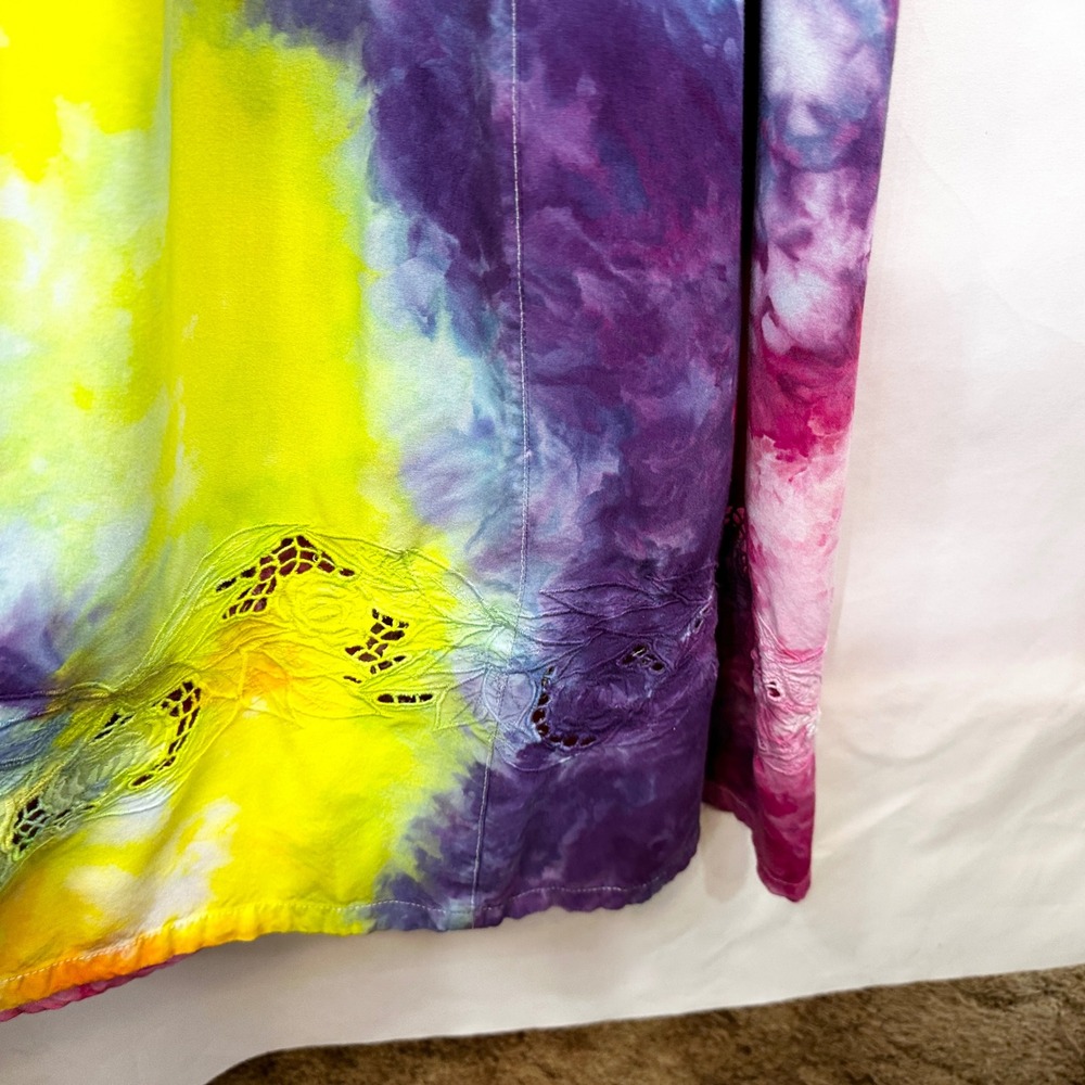 Tie Dye Medium Maxi Dress Handmade Rainbow Eyelet Hem Sleeveless Vacation 1760 - Picture 7 of 15